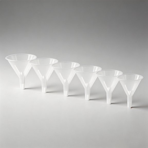 6 Pack Clear Transparent Plastic Funnel Set, 6 Multi Sizes Nestable Food Grade PP Funnels, Small Spout Transfer Funnels for Kitchen Oil, Spices, Lab Liquids, Cosmetics