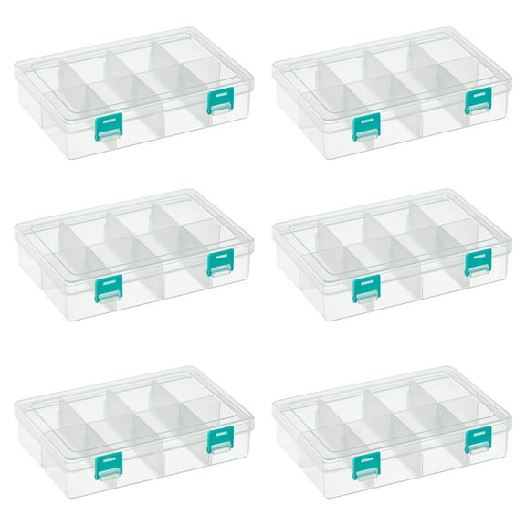 6 Pack: Clear & Turquoise 8-Compartment Storage Box by Bead Landing