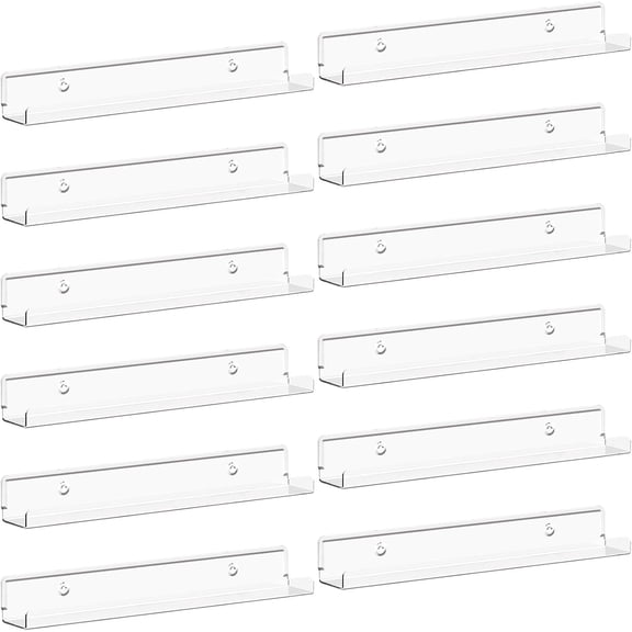 6 Pack Clear Wall Shelves for Nail Polish/Book/Picture/Makeup, Acrylic Wall Display Shelf Organizer for Bedroom, Living Room, Bathroom Decor