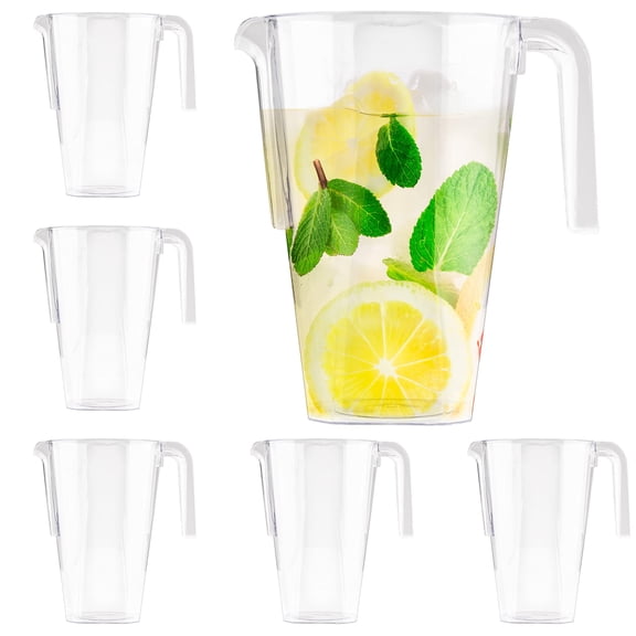 6 Pack Clear Water Pitchers - 52 Oz Plastic Beer Pitcher With Handle For Drinks Juice Lemonade And Beverages Durable Iced Tea Fridge Home & Party