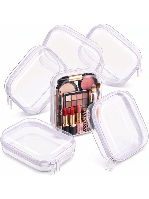 6 Pack Clear Zipper Pouch Hard Plastic Cases, 8x6x2" Storage Organizer for Travel, Makeup, Pencil & Snacks