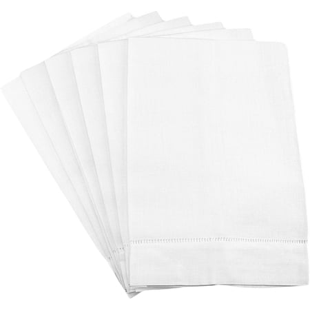 6 Pack - CleverDelights White Hemstitched Hand Towels - 14" x 22" - 100% Cotton