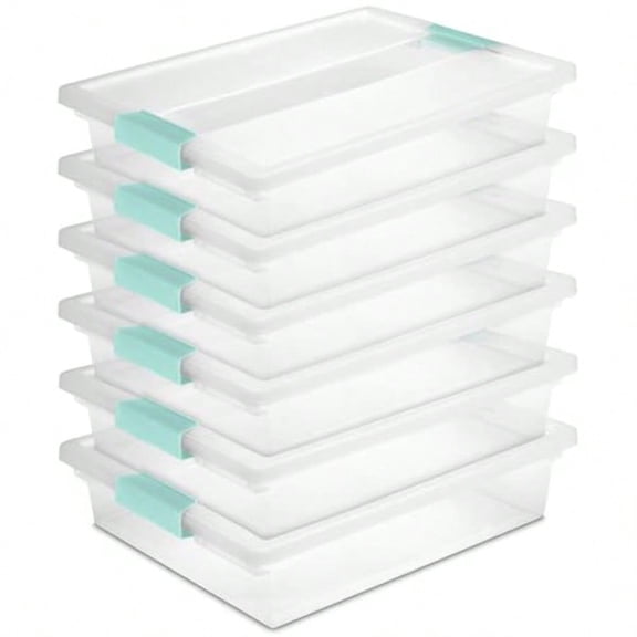 6-Pack Clip Box Stackable Clear Plastic Bins with Latching Lids Large - Writing Arts or Crafts Supplies Storage Containers for Home Office Classroom and Workshop Organization