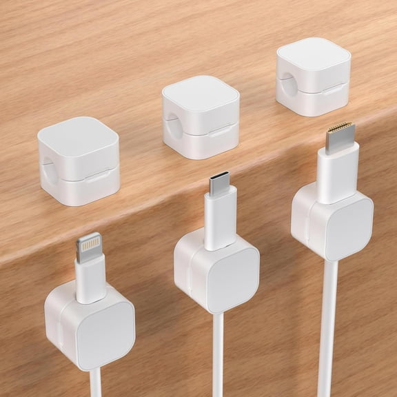 6-Pack Clips, Smooth Adjustable Adhesive Cord Organizer, Desk Management Wire Holder Keeper Cables for Nightstand Office Desk Phone Wall Desktop(WhiteB)