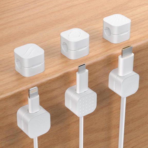 6-Pack   Clips,  Smooth Adjustable Adhesive Cord Organizer, Desk  Management Wire Holder Keeper Cables  for Nightstand  Office Desk  Phone Wall Desktop(WhiteC)