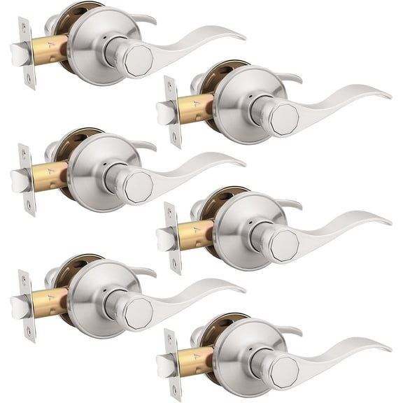 6 Pack Closet Door Handle Passage, Brushed Nickel Interior Door Handle Levers Without Lock/Key, Wave Style Keyless Door Handles