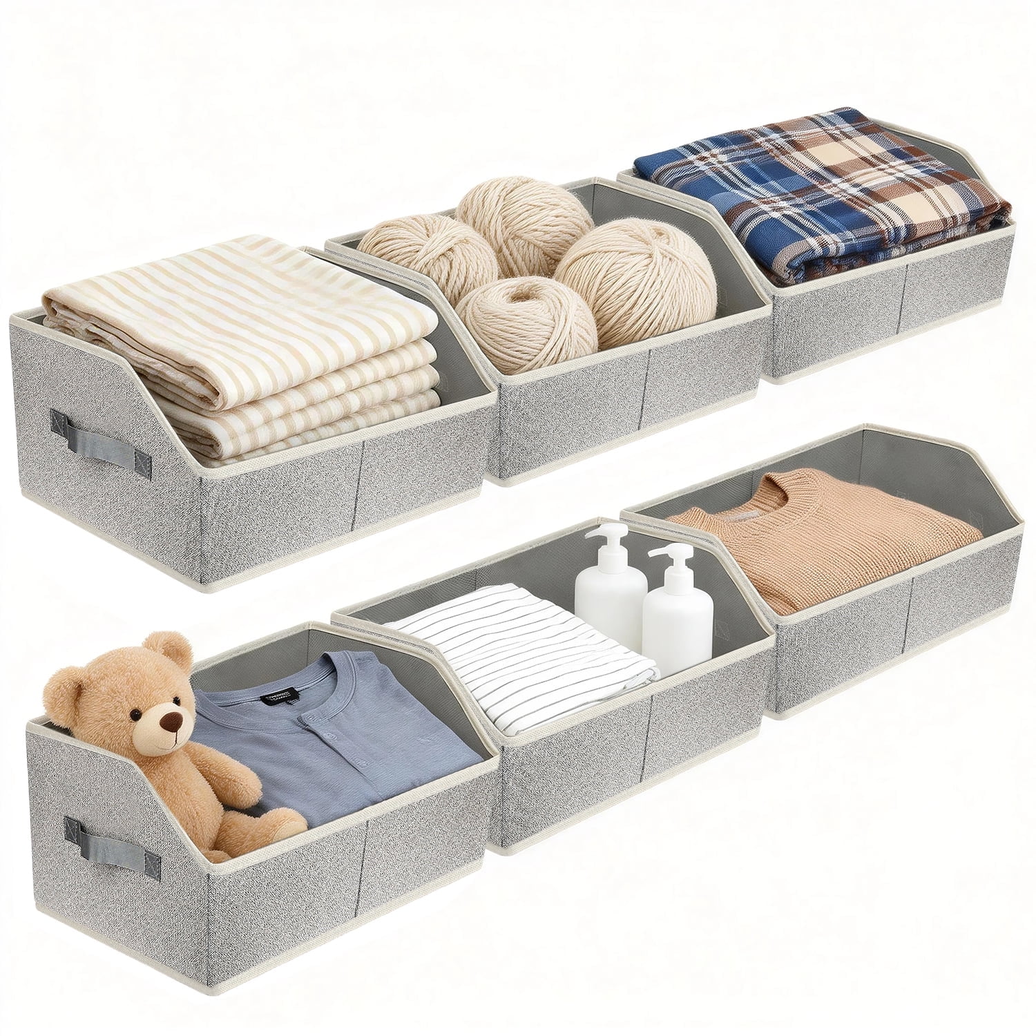 TAIMASI 6 Pack Closet Organizers Bins, Large Trapezoid Closet Shelf Organizer with Handles, Fabric Storage Bins, Collapsible Storage Cubes for Clothes, Towels - Light Gray