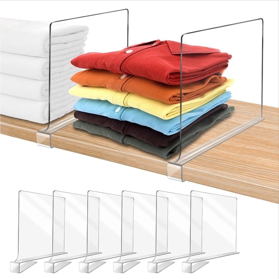 6 Pack Closet Organizers and Storage, Clear Shelf Dividers, Vertical Purse Organizer for Closet Perfect for Sweater, Shirts, Handbags in Bedroom and Kitchen, Acrylic Bookshelf for Organization