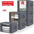 thumbnail image 1 of 6 Pack Clothes Storage Bag Bin with Lid Handle Clear Window, 60L Foldable Closet Organizers Storage Containers for Clothing, Blanket, Comforter, Toys, Pillows, Clothes, Gray, 1 of 6