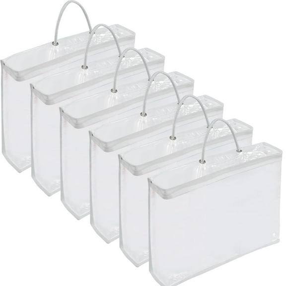 6 Pack Clothes Storage Bag,Clear Sheet Storage Bags with Zipper,Plastic Sweater Storage Bins for Clothing, Vinyl Foldable Clothes Containers Organizers for Closet,Blankets,Bedding(White)