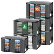 6 Pack Clothes Storage Bags Organizers, Large Closet Storage Bags with Reinforced Handle, Foldable Clothes Storage Bags Closet Organizers, Blanket Storage Bags for Bedding, Clothes-Gray