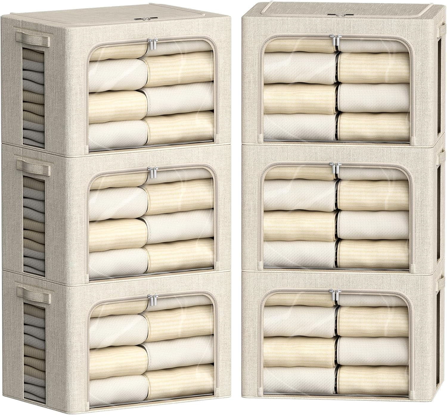 6 Pack Clothes Storage Bins with Metal Frame Foldable Storage Bins for