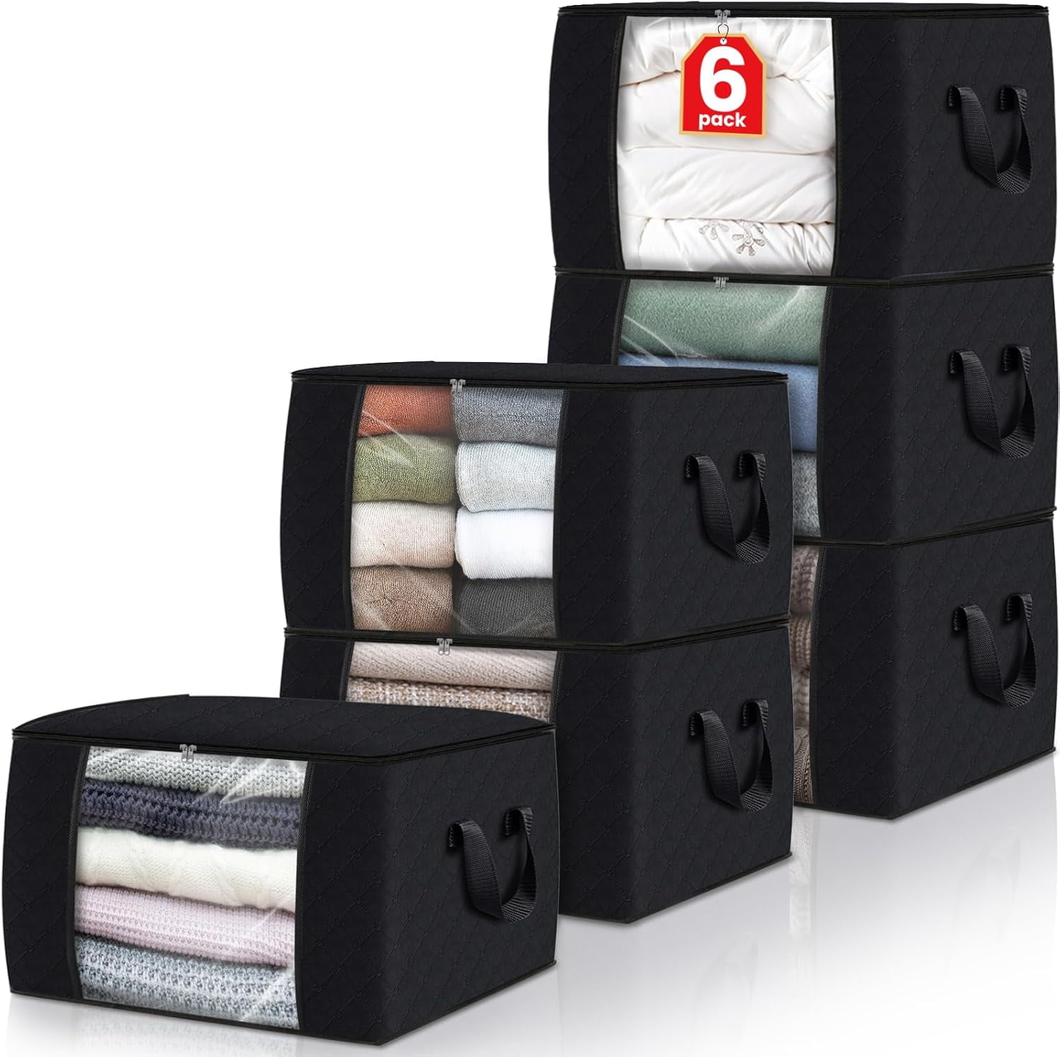 6 Pack Clothes Storage, Foldable Thick Fabric Blanket Storage Bags ...