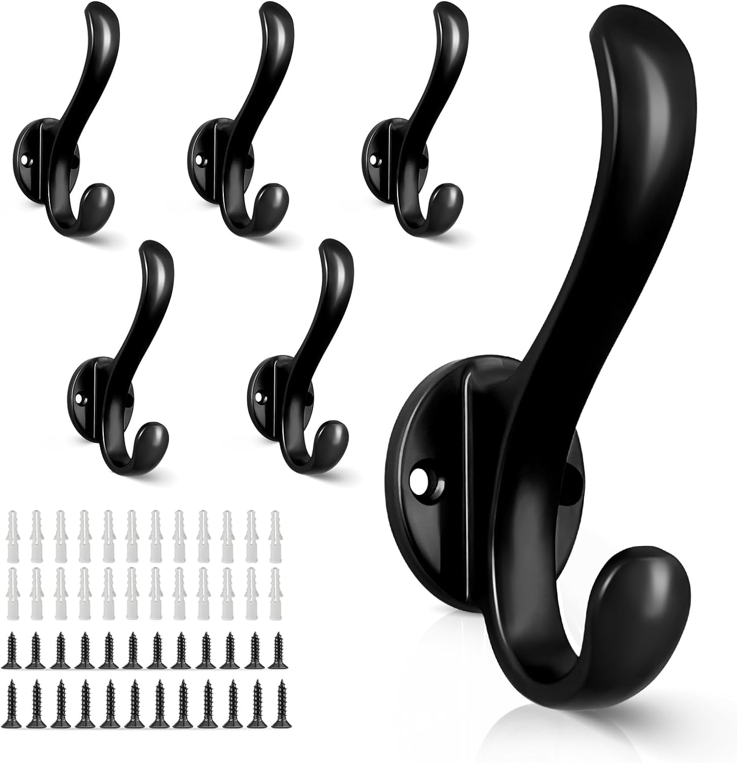 6 Pack Coat Hooks Wall Mount Heavy Duty Utility Retro Double Hooks for ...