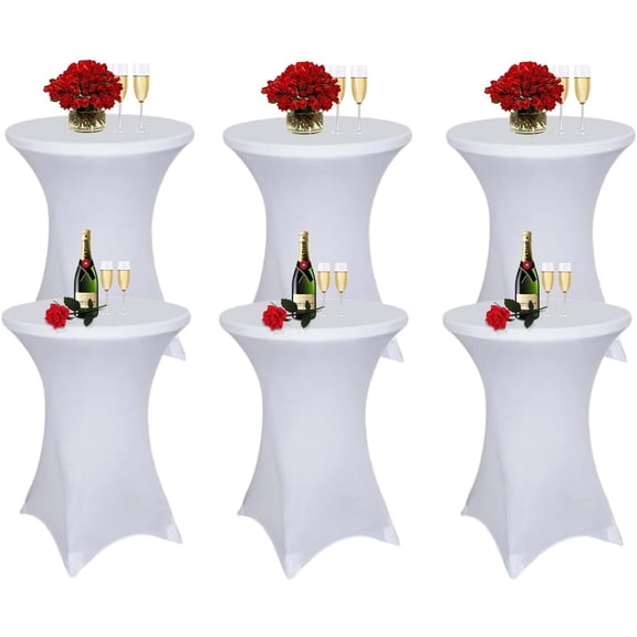 6 Pack Cocktail Table Covers 32"x43" Spandex Stretch Highboy Top Tablecloth Fitted Round Table Cloths for Bar Wedding Cocktail Party Banquet Tables (6, White, 32"x 43")