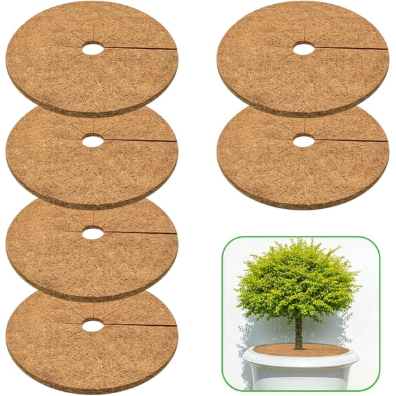 6 Pack Coconut Fiber Mulch Ring, 18 Inch Coco Coir Tree Ring Mulch Mat, 100% Natural Tree Protector Mat Plant Cover Ring Coconut Coir Discs Tree Mats Mulch Rings for Indoor Outdoor Trees Plants