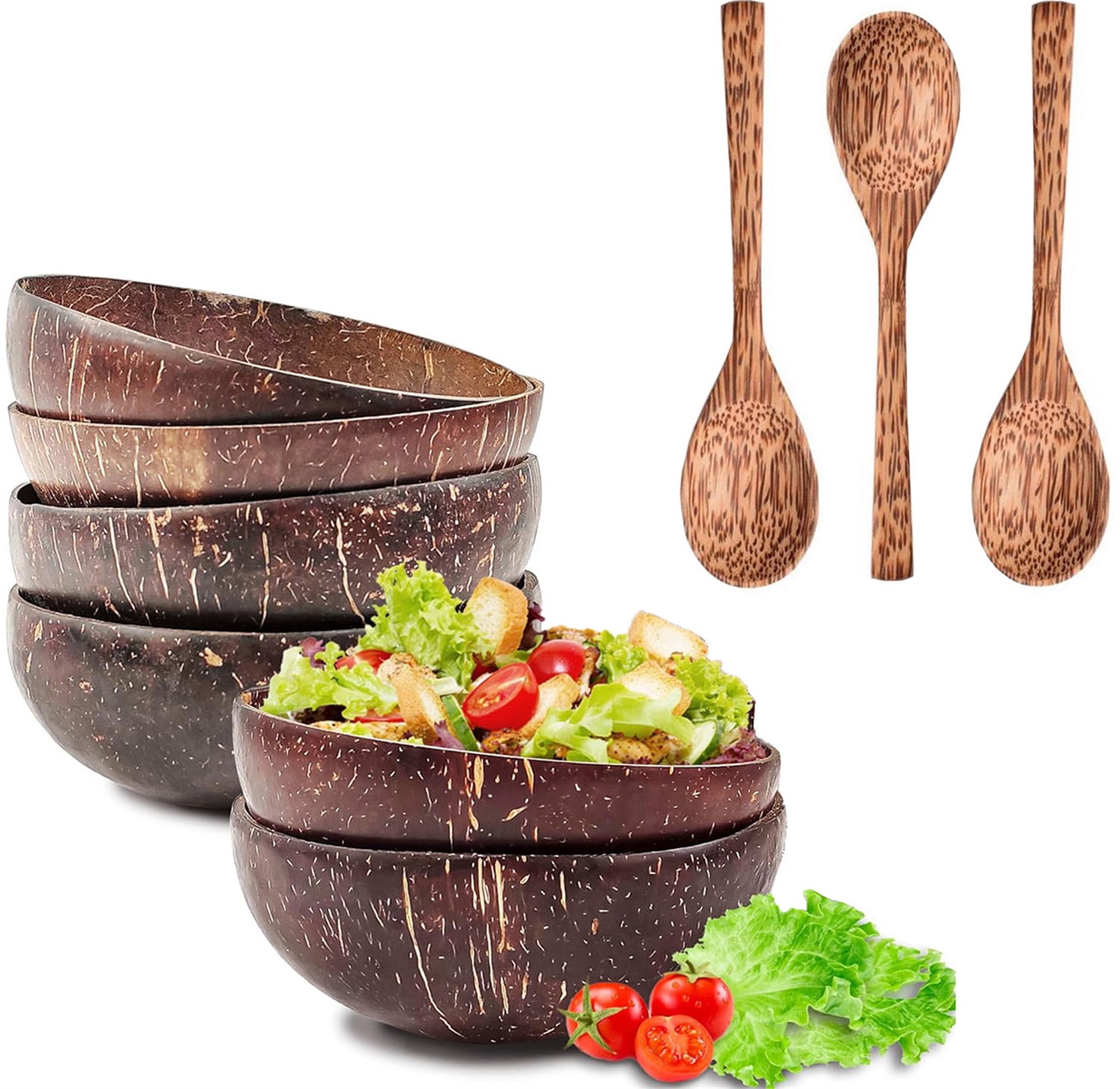 8-Pack Coconut Bowl And Spoon Sets - 15 Oz Polished Coconut Shell Bowls, Natural, For Smoothies, Salads