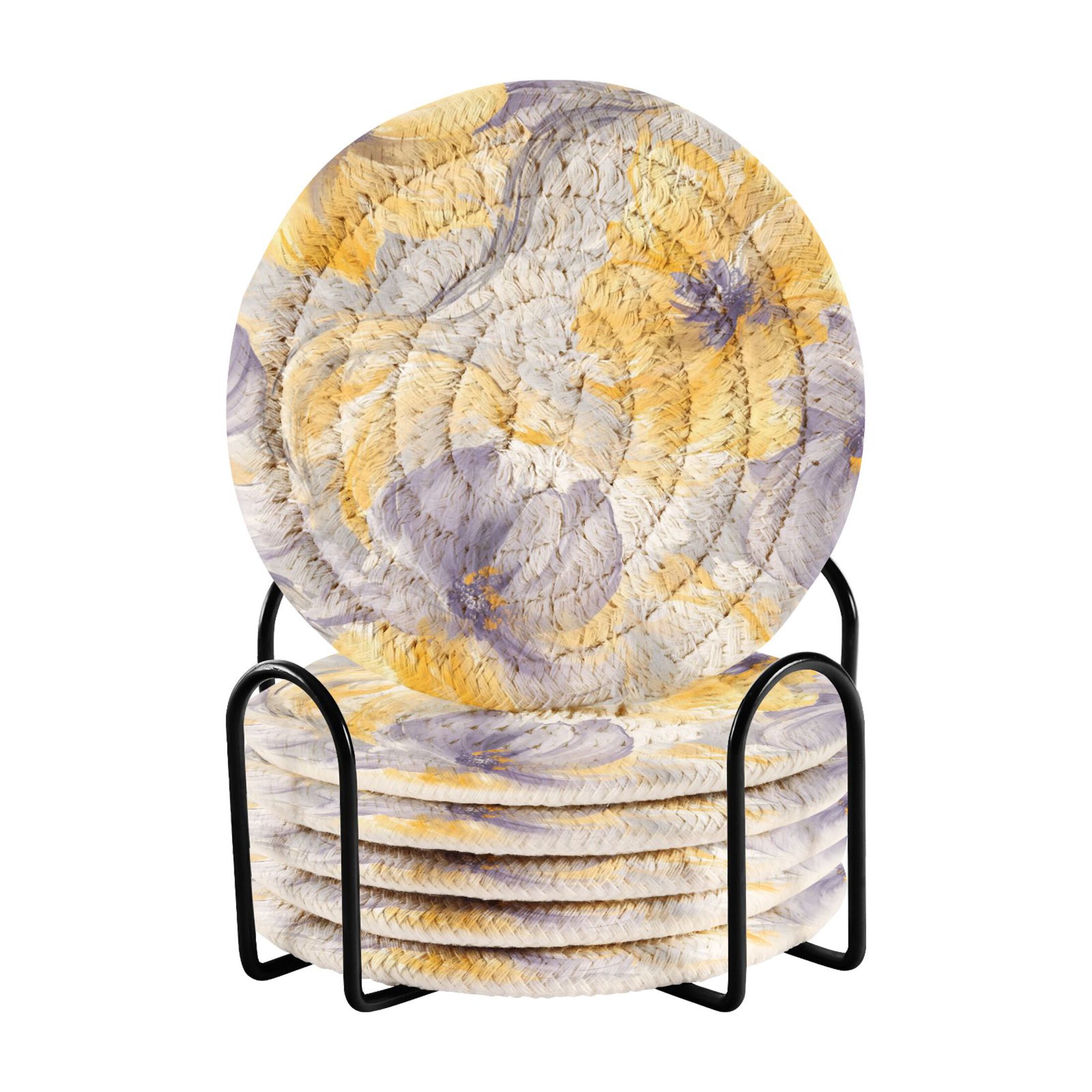 6-Pack Coiled Coasters Set with Storage Rack Heat-Resistant for Home ...