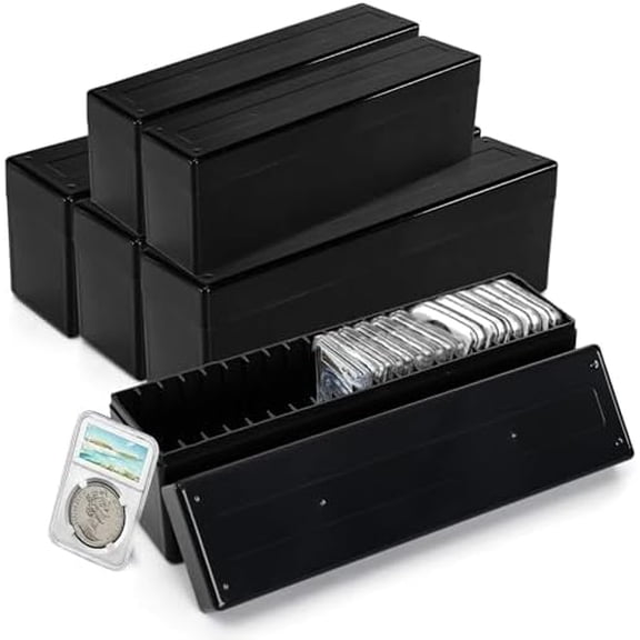 6 Pack Coin Slab Storage Box, 20 Slotted Plastic Coin Slab Holder Organizer Case for Graded Coins Storage, Coin Colletors Supplies$$Office