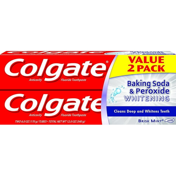 6 Pack - Colgate Baking Soda & Peroxide Whitening Toothpaste, Brisk Mint, Twin Pack 6 oz each, 2 ea