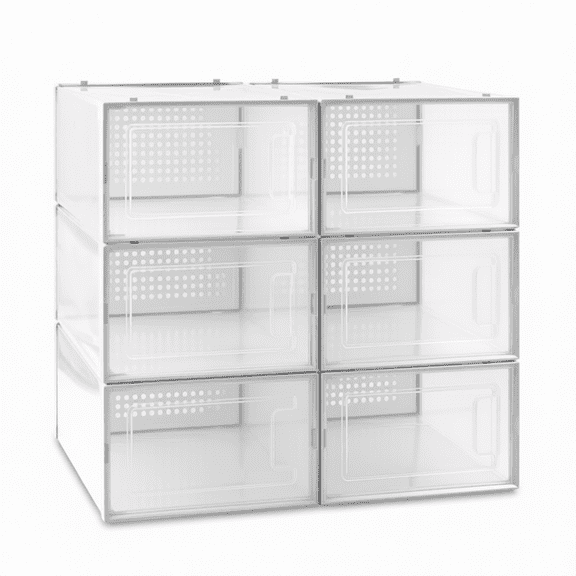 6 Pack Collapsible Stackable Clear Shoe Organizer Boxes with Lids for Closet, Entryway, Under Bed - Fits Men, Women, Kids Sneakers & Heels (Small, Medium, Large)