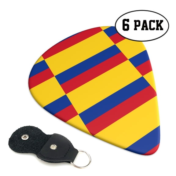 6 Pack Colombia Flag Guitar Picks In Leather Picks Holder For Bass Electric Acoustic Guitars