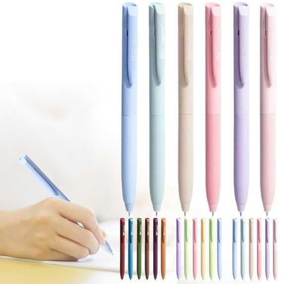 6 Pack Colored Gel Pens 0.5mm No Smear Retractable Pens for Journaling and Note Taking (5ml)