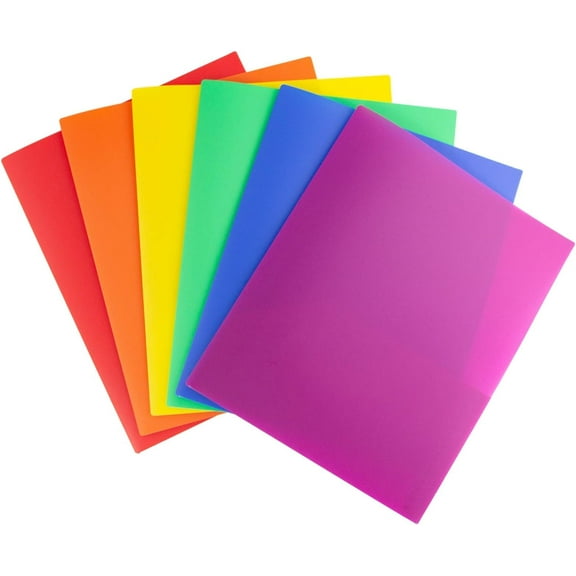 6 Pack Colored Plastic Folders with Pockets, 2 Pocket Poly Folders for School & Office, Durable Heavy Duty File Folders, includes Adhesive Labels
