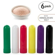 6 Pack Colored Tube Aromatherapy Nasal Inhaler Sticks Filled with Himalayan Pink Salt, Medical Grade Plastic