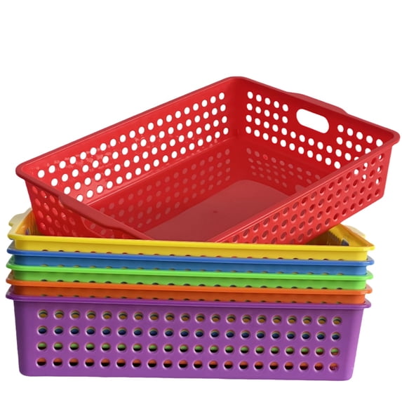 6 Pack Colorful Classroom Paper Baskets  Organizing Desk Tray For A4 Papers Storage Plastic Bins Turn In Trays Teachers And Students Office Room (bright Color)