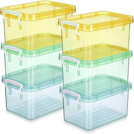 6 Pack Colorful Plastic Storage Bins with Lids 4 Quart Small Storage Latch Box Stackable and Nestable Clear Organizer Bins with Latching Handle and Buckle for Organizing(Cute Color)