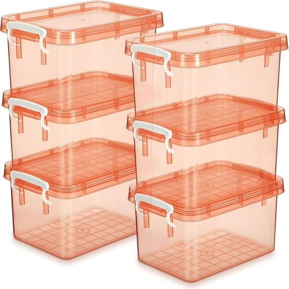6 Pack Colorful Plastic Storage Bins with Lids 4 Quart Small Storage Latch Box Stackable and Nestable Clear Organizer Bins with Latching Handle and Buckle for Organizing(Orange)