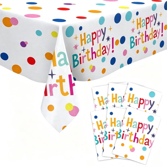6 Pack Colorful Rainbow Dots Tablecloths, 51 x 81 Inch Disposable Plastic Table Covers, Happy Birthday Decorations for Boys and Girls Party