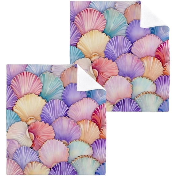 6 Pack Colorful Shells Pure Cotton Washcloths 12 x 12 Inch Reusable Absorbent Soft Cotton Face Towels Fingertip Towels Set for Gym Towels,Hotel and Spa Wash cloth