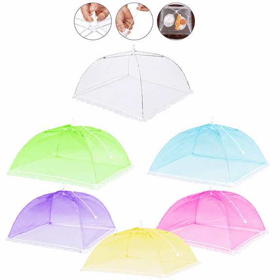 6 Pack Colorful Square Foldable Mesh Food Covers Breathable Bug Proof Table Tent Transparent Fly Screen Easy Storage Portable for Outdoor Picnic