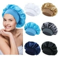 thumbnail image 1 of 6 Pack Colors Satin Lined Silky Sleeping Bonnets Shower Caps Curly Long Hair Protector Night Large Waterproof Adjustable Wide Brim Band Sleep Hats Hair Wraps for Women Men Girls (Neutral Colors), 1 of 4