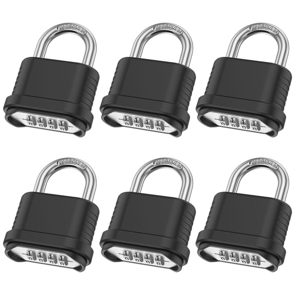 6 Pack Combination Lock for Locker 4 Digit Outdoor Waterproof Padlock for School, Gym, Sports, Fence, Toolbox, Gate, Case, Outdoor, Hasp Storage (Black)