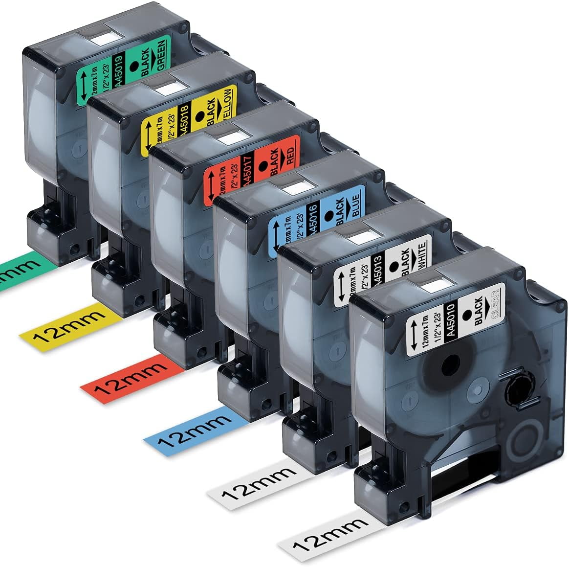 6Pack Compatible Dymo Label Maker Refills D1 1/2" Color Combo Set