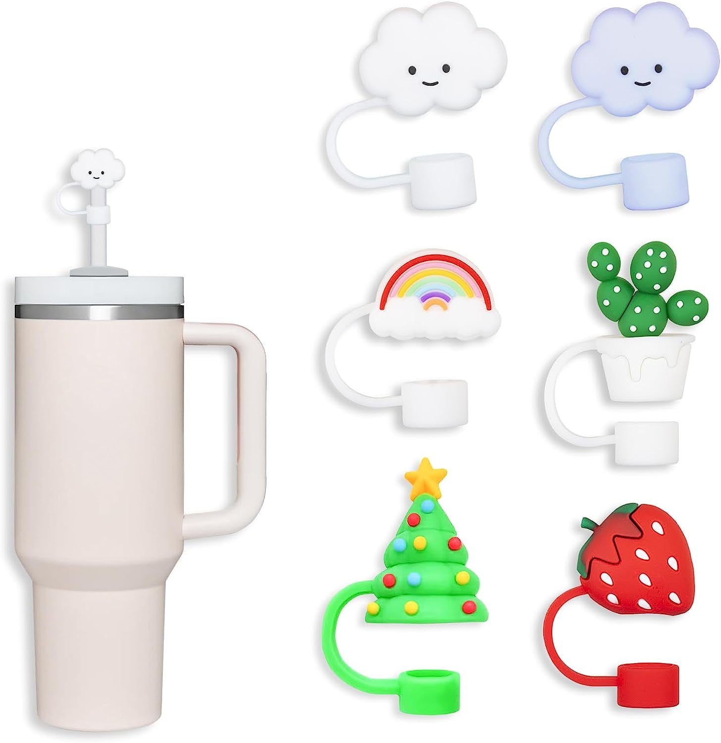 6 Pack Compatible with Stanley 30 & 40 Oz Tumbler, 10mm Straw Covers Cap, Cute Silicone Little