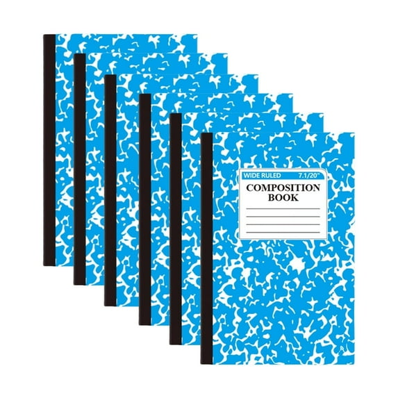 6 Pack Composition Notebook, Wide Ruled Composition Book, Marble Composition Notebooks, 30 Sheets (60 Pages), 8.3" x 5.5", Classroom Must Haves, Light Blue