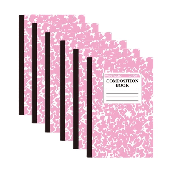 6 Pack Composition Notebook, Wide Ruled Composition Book, Marble Composition Notebooks, 30 Sheets (60 Pages), 8.3" x 5.5", Classroom Must Haves, Pink
