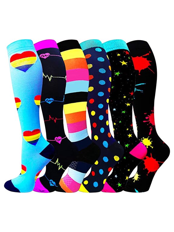 6-Pack Compression Socks for Men Women, Staron Targeted Support Knee-High Socks with 360-Degree Stretch, Breathable Nylon Legwear for Running Travel Work Relief Plantar Fasciitis