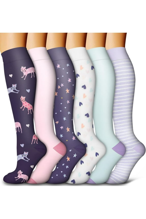 6 Pack Compression Socks for Women and Men Circulation Sport Compression Knee High Socks for Running,Nursing,Athletic