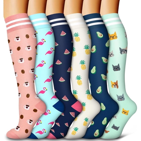 6 Pack Compression Socks for Women and Men Circulation Sport Compression Knee High Socks for Running,Nursing,Athletic
