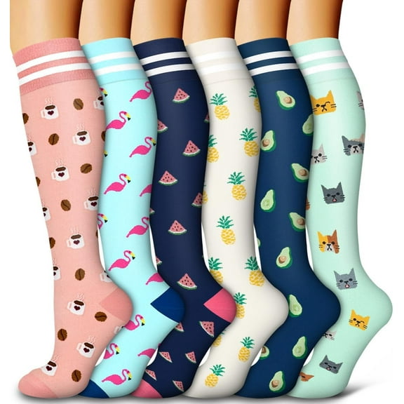 6 Pack Compression Socks for Women and Men Circulation Sport Compression Knee High Socks for Running,Nursing,Athletic