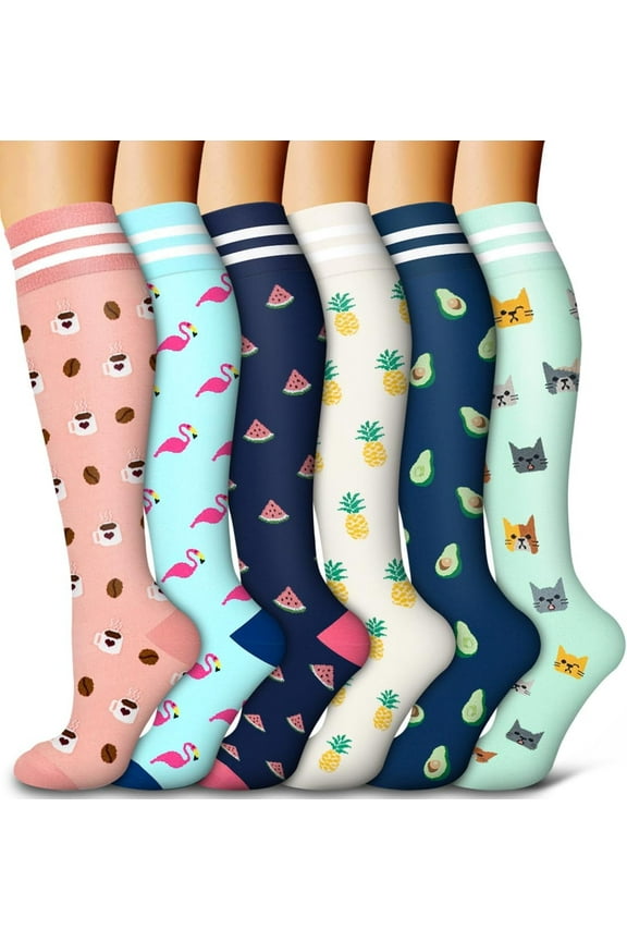 6 Pack Compression Socks for Women and Men Circulation Sport Compression Knee High Socks for Running,Nursing,Athletic