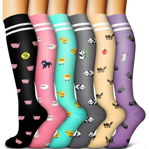 6 Pack Compression Socks for Women and Men Circulation Sport Compression Knee High Socks for Running,Nursing,Athletic