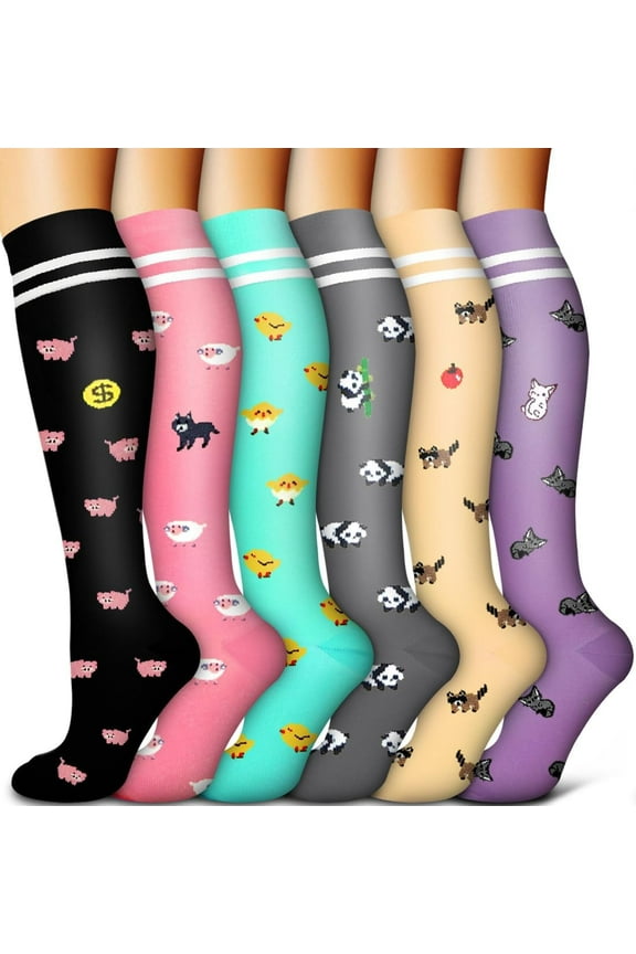 6 Pack Compression Socks for Women and Men Circulation Sport Compression Knee High Socks for Running,Nursing,Athletic
