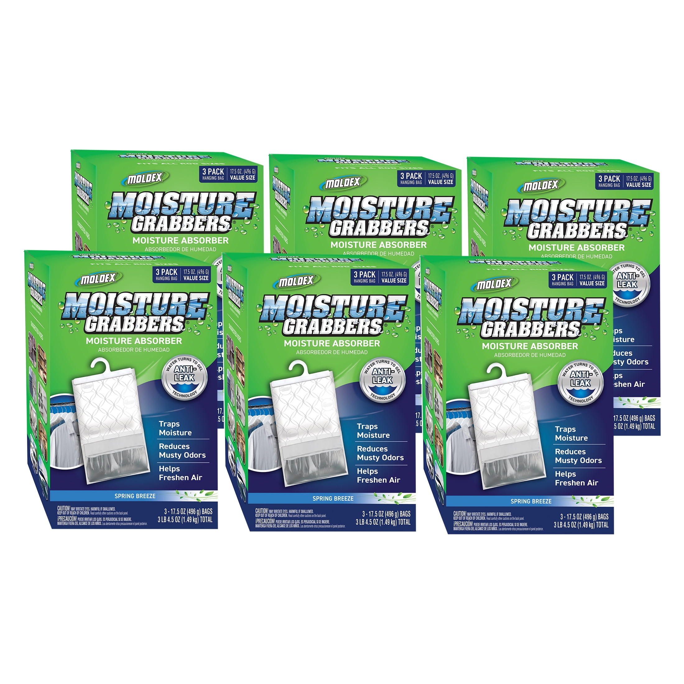 6 Pack, Concrobium Moisture Grabbers Hanging Bags, Spring Breeze, 3 Pieces