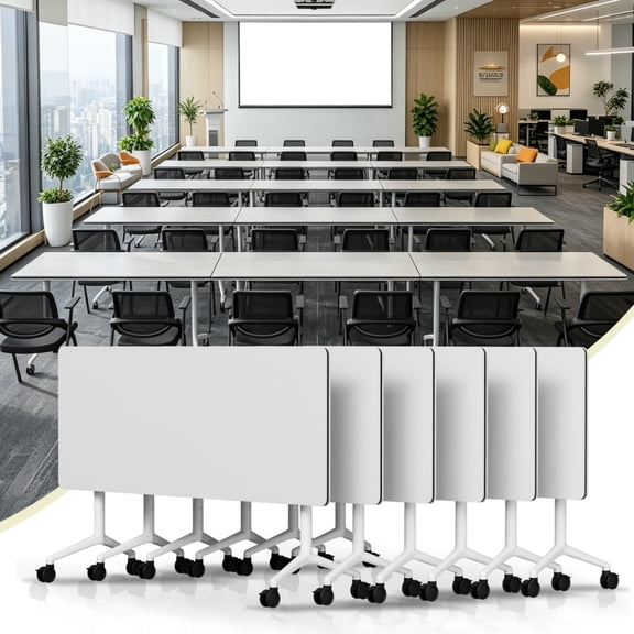 6 Pack Conference Table,Folding Conference Room Tables with Wheels,55.1 Inch Meeting Table Flip Top Mobile Training Table,Modern Seminar Tables for Office, Classroom